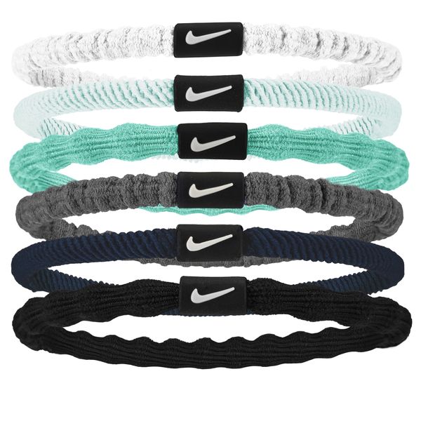 Nike Flex Hair Tie White /Glacier Blue /White OSFM - 6 Pack