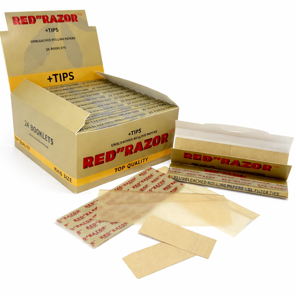 Red Razor King Size Unbleached Rolling Papers with Filter Tips
