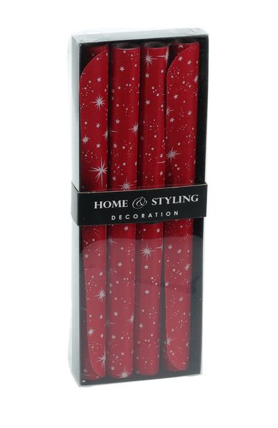 Red Placemats 30x45cm - White Small Star Design, Set of 4 Polyester Placemats