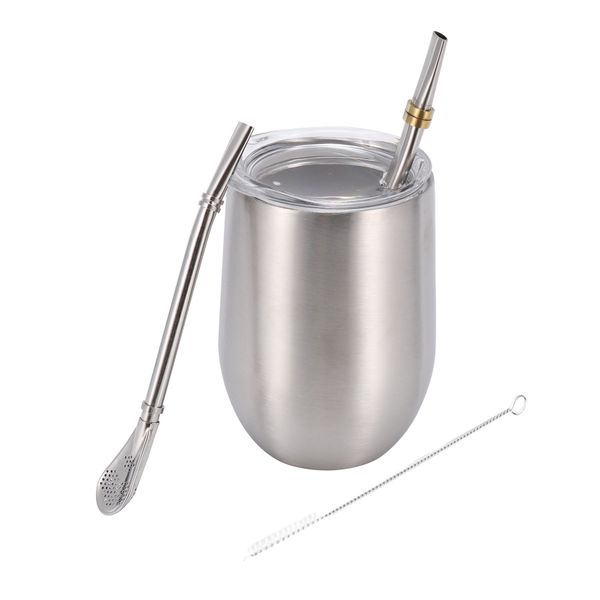 Yerba Mate Gourd Tea Cup Set 12Oz,Stainless Coffee Water Cup,Silver