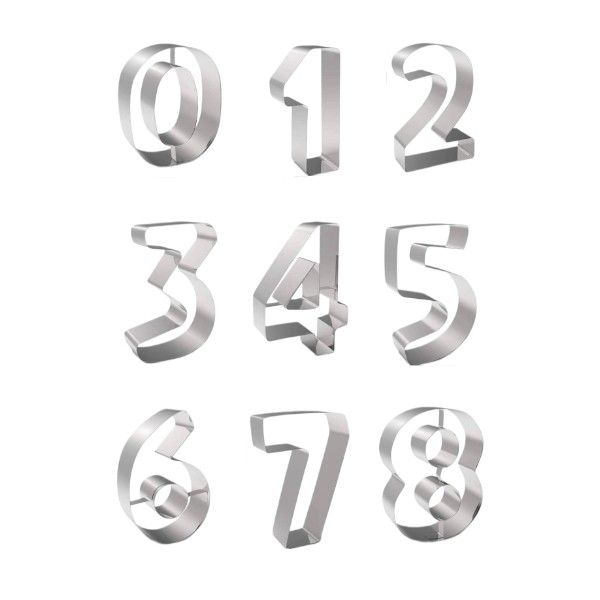 9 Piece - Stainless Steel Number Cookie Cutters - Silver