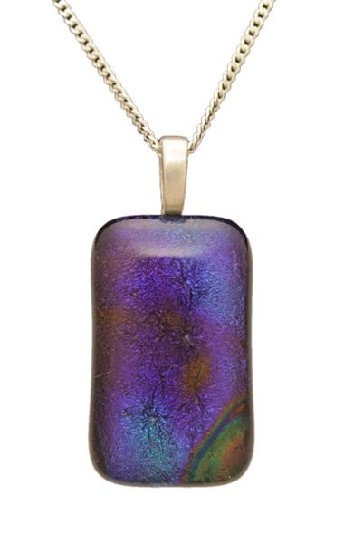 925 Sterling Silver Necklace (45cm Cube Chain) with Dichroic Glass Pendant