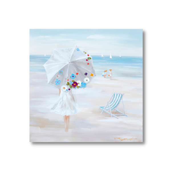 Canvas Beach Umbrella with Flowers - 1000x1000mm