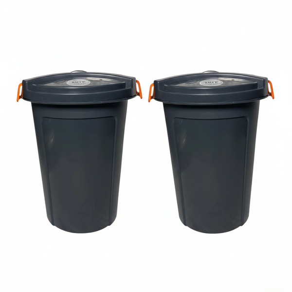 SMTE - 2 Pack 75L Heavy Duty Plastic Bins with Secure Lids &amp; Handles - Grey
