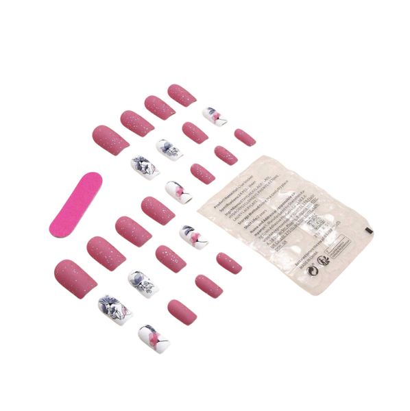 24 Piece Cute Flower Design Medium-Long Square Fake Nails Set