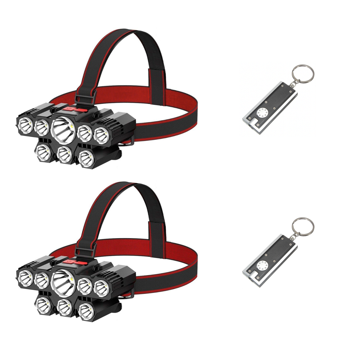 SuperBright Rechargeable Head Torch + LED Keyring Torch 2 Pack