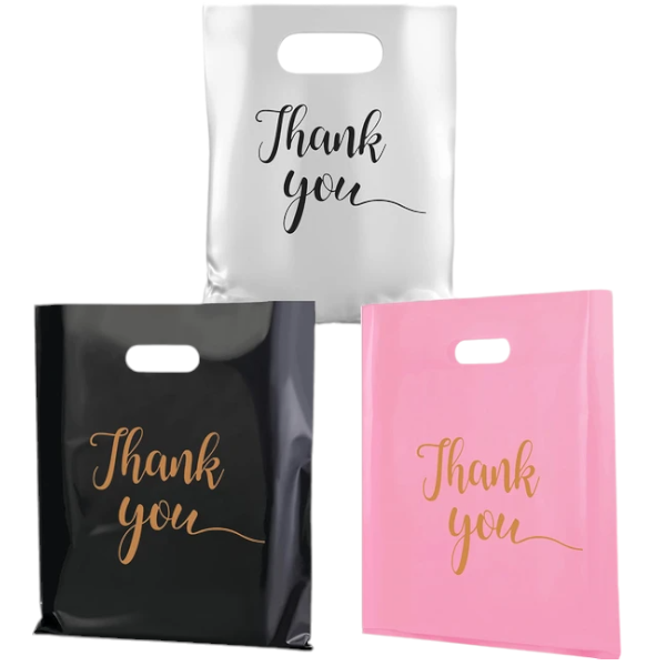 60Pcs Simple Thank You Party Gift Bags - White/Black/Pink