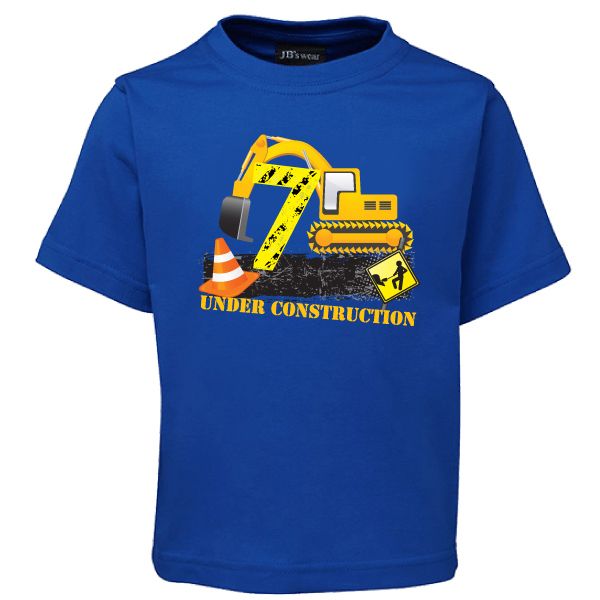 Construction-Seventh Birthday-Backacter-Royal Blue-T-Shirt-7-8 Years