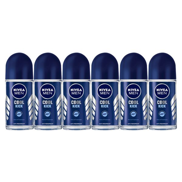 NIVEA MEN Cool Kick Anti-perspirant Roll-On Deodorant, 6x50ml