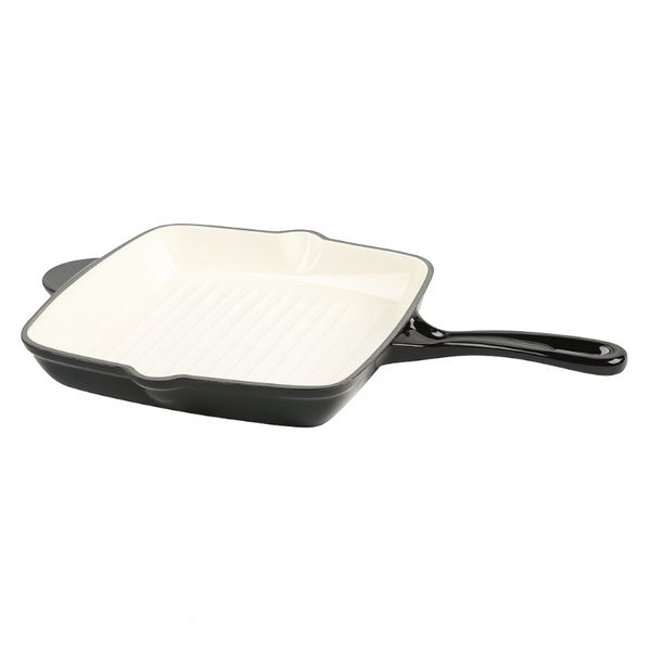 1.4L Cast Iron Enamel Square Grill Pan - Black