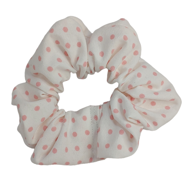 M&amp;N Hair Scrunchie - White with Pink Dots