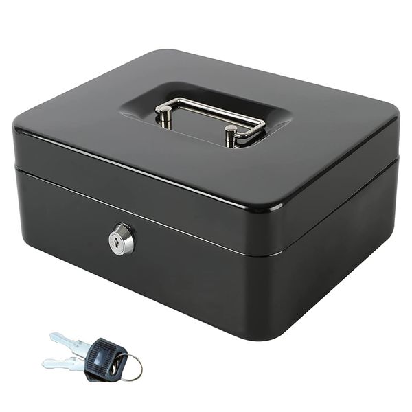 Cash Box Locking Money Box with Lock 2 Key Cash Tray Money Saving Organizer
