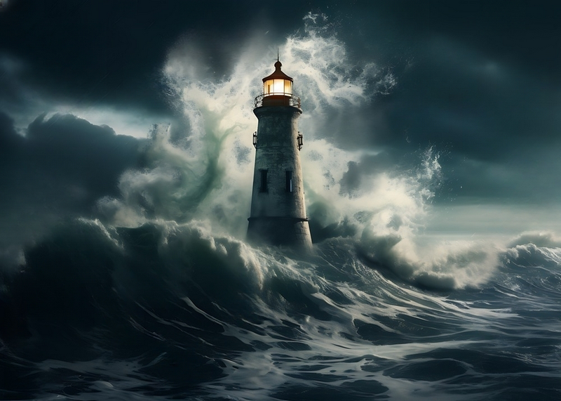 Wall Art Canvas - Solitary Lighthouse Against Crashing Waves
