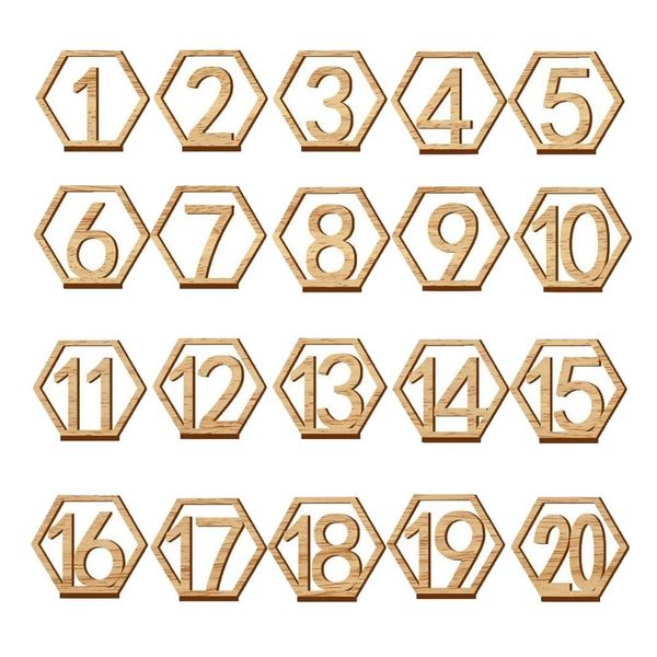 Toy 20 Pieces Wooden Wedding Table Numbers (1-20) With Bases - 11 cm