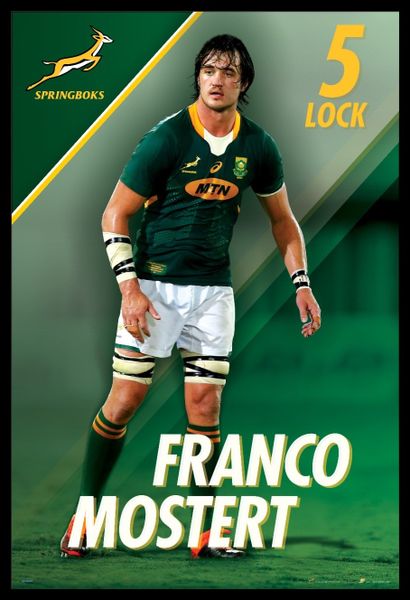 Franco Mostert - Springbok Rugby Poster with Black Frame
