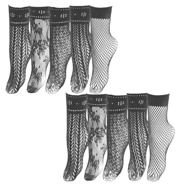 5 Pairs Vintage Floral Lace Fishnet Ankle Socks for Women