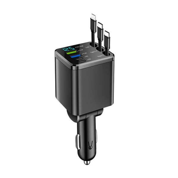 100W Car Charger PD66W Car Cigarette Lighter Adapter Voltage Display