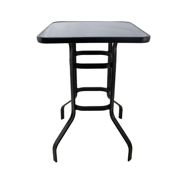 Metal Bar Table Tempered Black Glass Top