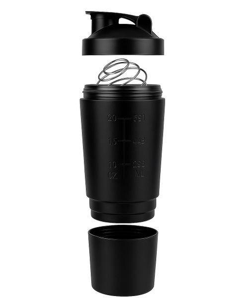 Black Stainless Steel Double Decker Protein Shaker - 791ml
