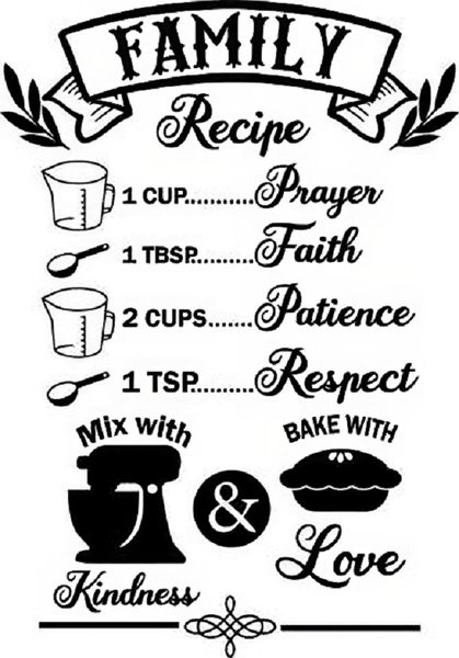 Family Recipe Sticker Black Vinyl Home Decor Wall Art