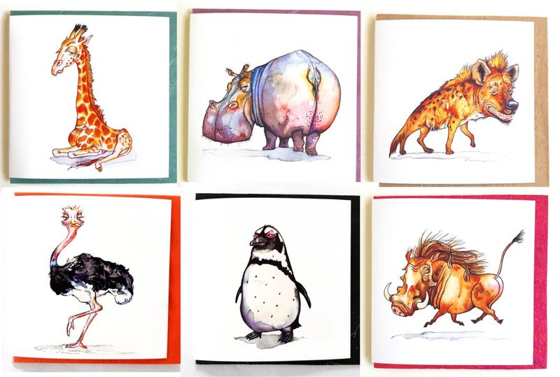 Animals with Attitude Blank Square Greeting Card - Pack A (set of 6)