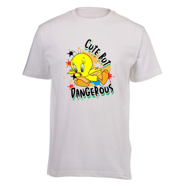 Kids White Short Sleeve T-shirt - Tweety Cute But Dangerous