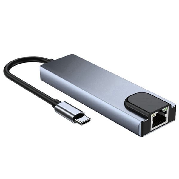 5-in-1 USB-C Hub with 4K HDMI, RJ45, USB, SD Reader Compatible with Laptops