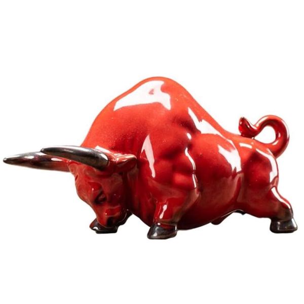 Decor Modern Art Sculpture Ceramic Lucky Charging Bull Figurine (12cm)