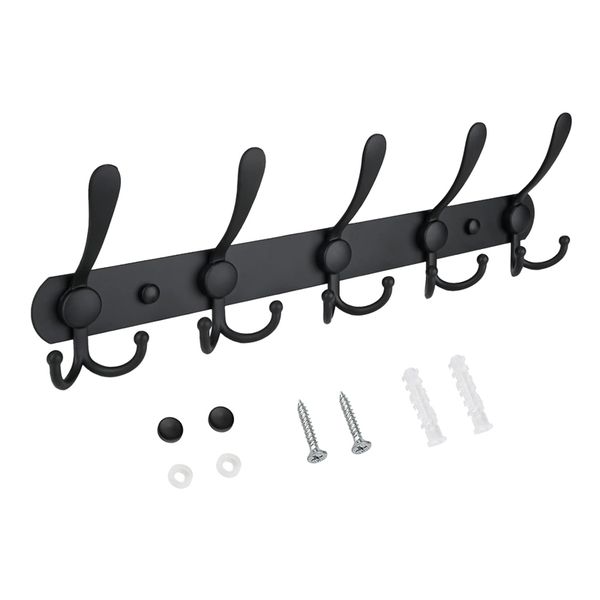 Black Coat Rack Wall Mount - Stainless Steel Coat Hooks for Wall