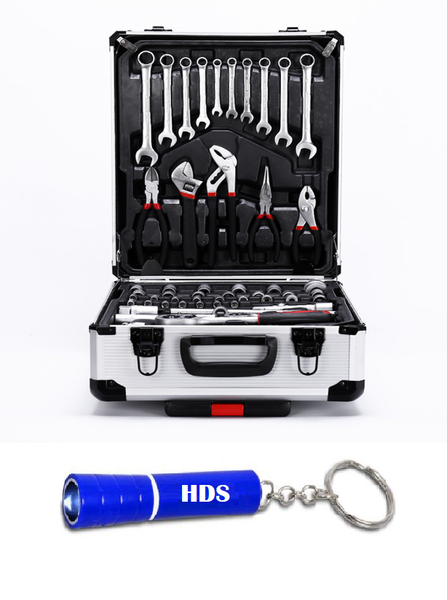 187 Piece Hand Toolbox Kit Set With Aluminum Trolley Case with HDS Torch