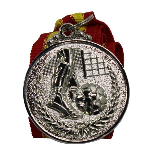 Medal - Soccer Alloy Metal Medal with Ribbon - 50mm Diameter - Silver