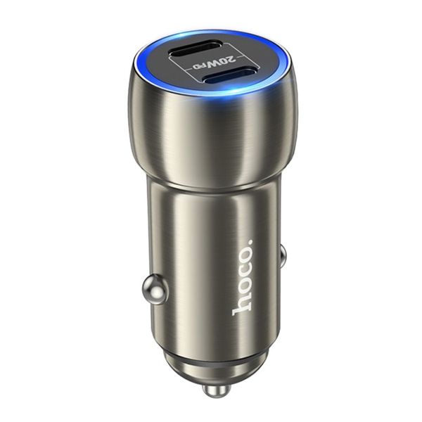 Blazing Fast Charging With HOCO Z48 Dual USB C 40 W Car Charger Metal Grey