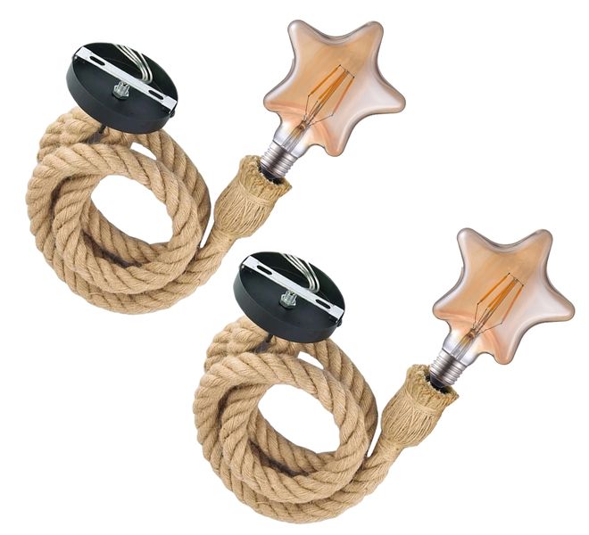2 Set Rope Style Pendant Lamp 1M and LED 4W Filament - Star Bulb