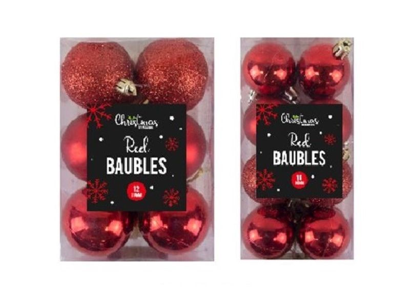 2 Packs Christmas Baubles Red