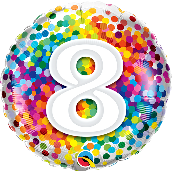 18 Inch Foil Age 8 Rainbow Confetti