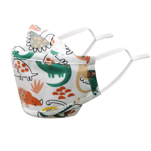Kiddies Dino Cotton Designer Mask - 1 in a pack - White