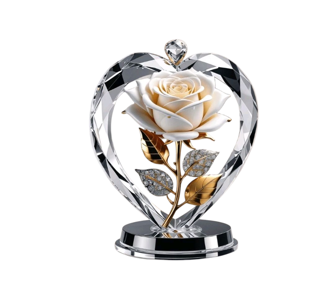 Elegant 2D Flat Heart White Rose Ornament