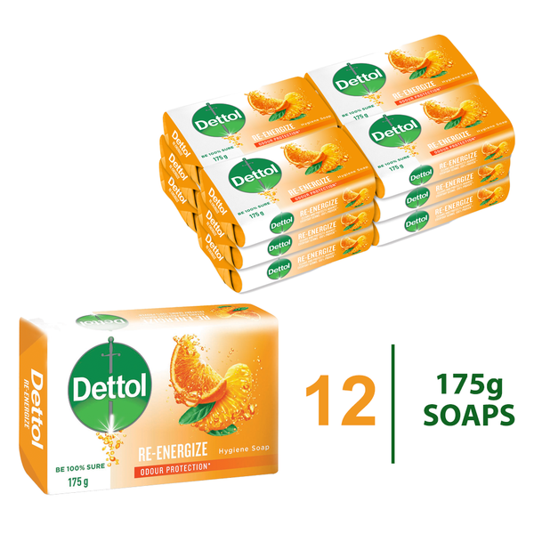 Dettol 12 x 175g, Hygiene Soap, Hand &amp; Body, Re-Energize