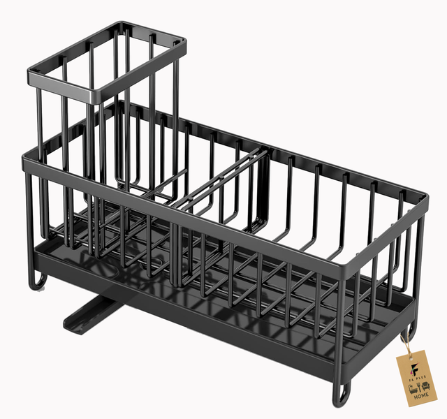 Black Sink Organizer - Stainless Steel Sponge &amp; Brush Holder for Kitchen