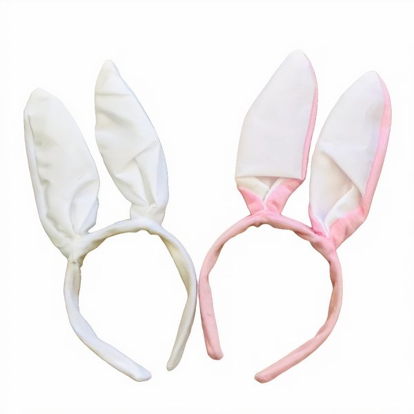 Pink &amp; White Bunny Rabbit Ears Head Band - Alice Bands (Set of 2)