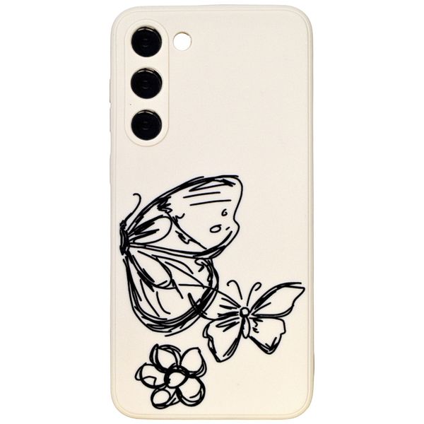 Beige Phone Case with Black Half Butterfly &amp; Pro Camera for Samsung S23+