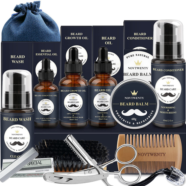 14-Piece Beard Kit for Men, Beard Growth Kit, Grooming &amp; Trimming Tool Set