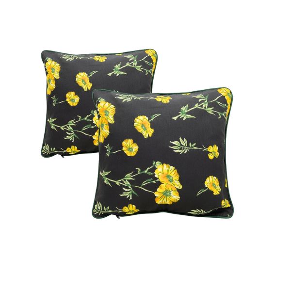 Yellow Floral Printed Cushion Cover Set (2pc)