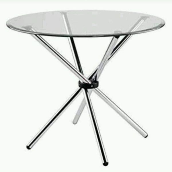 80cm Round Glass Table -Silver Legs