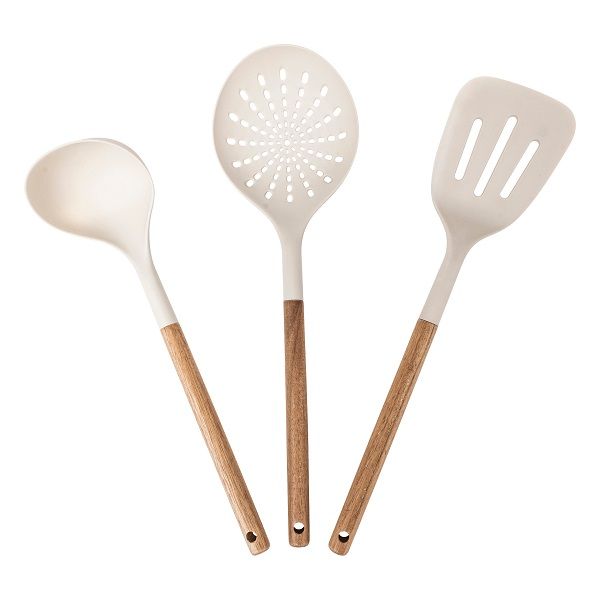 5five 3 - Piece Cream with Wooden Handle Kitchen Utensil Set