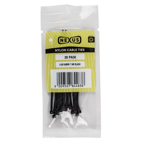Bulk Pack 10 x Nexus Cable Ties 2.5x100mm T18r 20pk Black