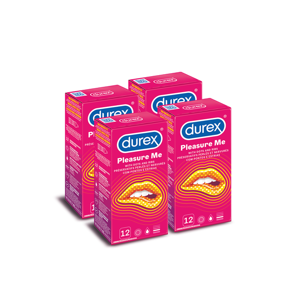 Durex 4 x 12's, Bulk Comdons, Ribbed &amp; Dotted, With lubricant, Pleasure Me