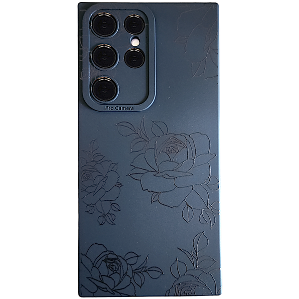 Black Phone Case with Big Shiny Black Roses &amp; Pro Cam for Samsung S23 Ultra