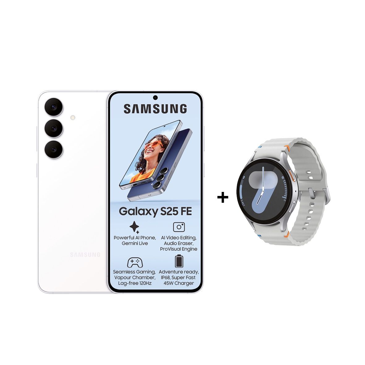 Samsung Galaxy S25 FE 5G 256GB DS White + Samsung Galaxy Watch7 44mm BT - Silver