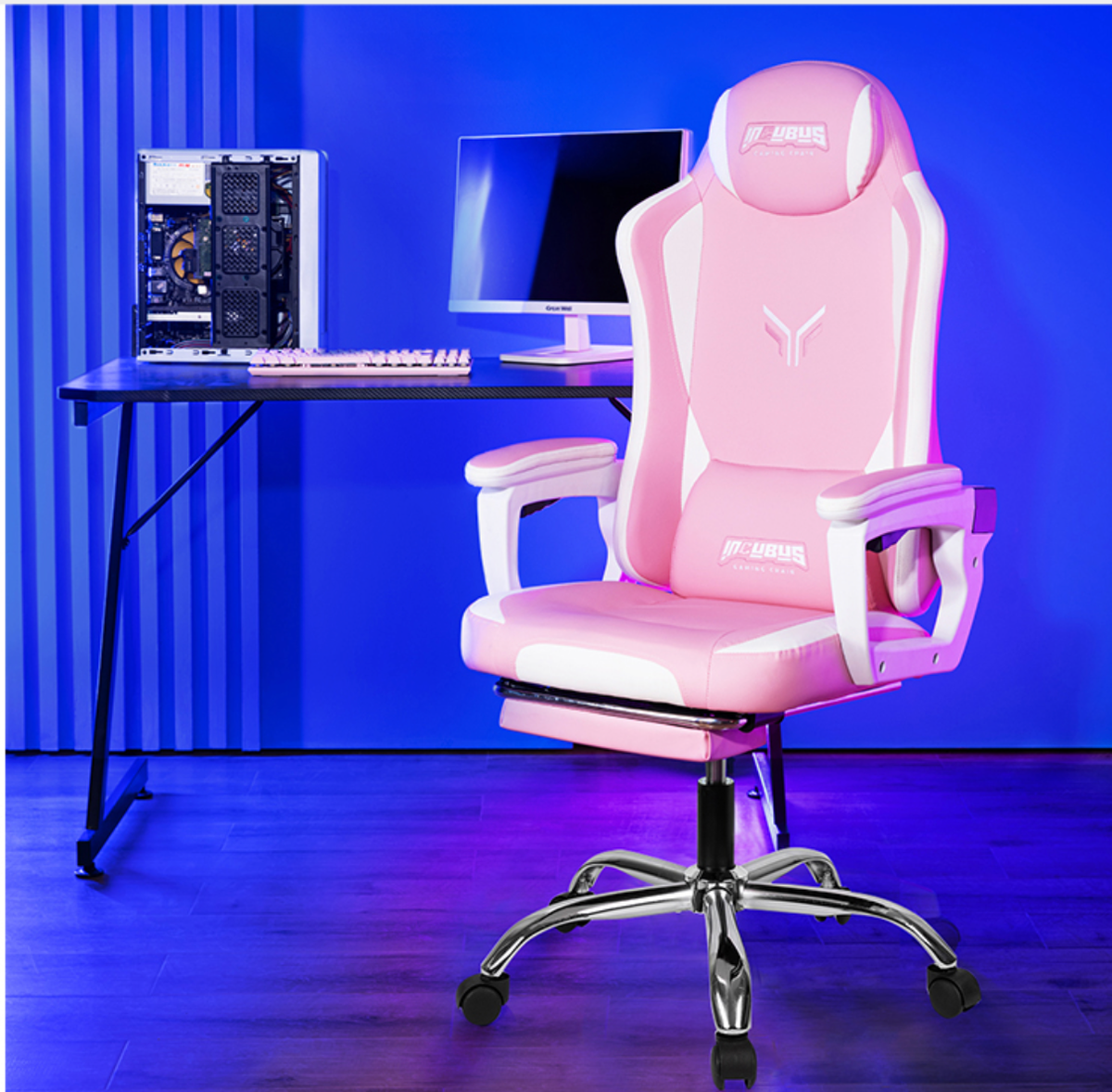 EMKO エムコ ナイーブチェア 椅子ピンク(ラディッシュ) (2602D-1) Deli Gaming Chair with Leg rest W62xD61.5xH117-125CM | Shop Today